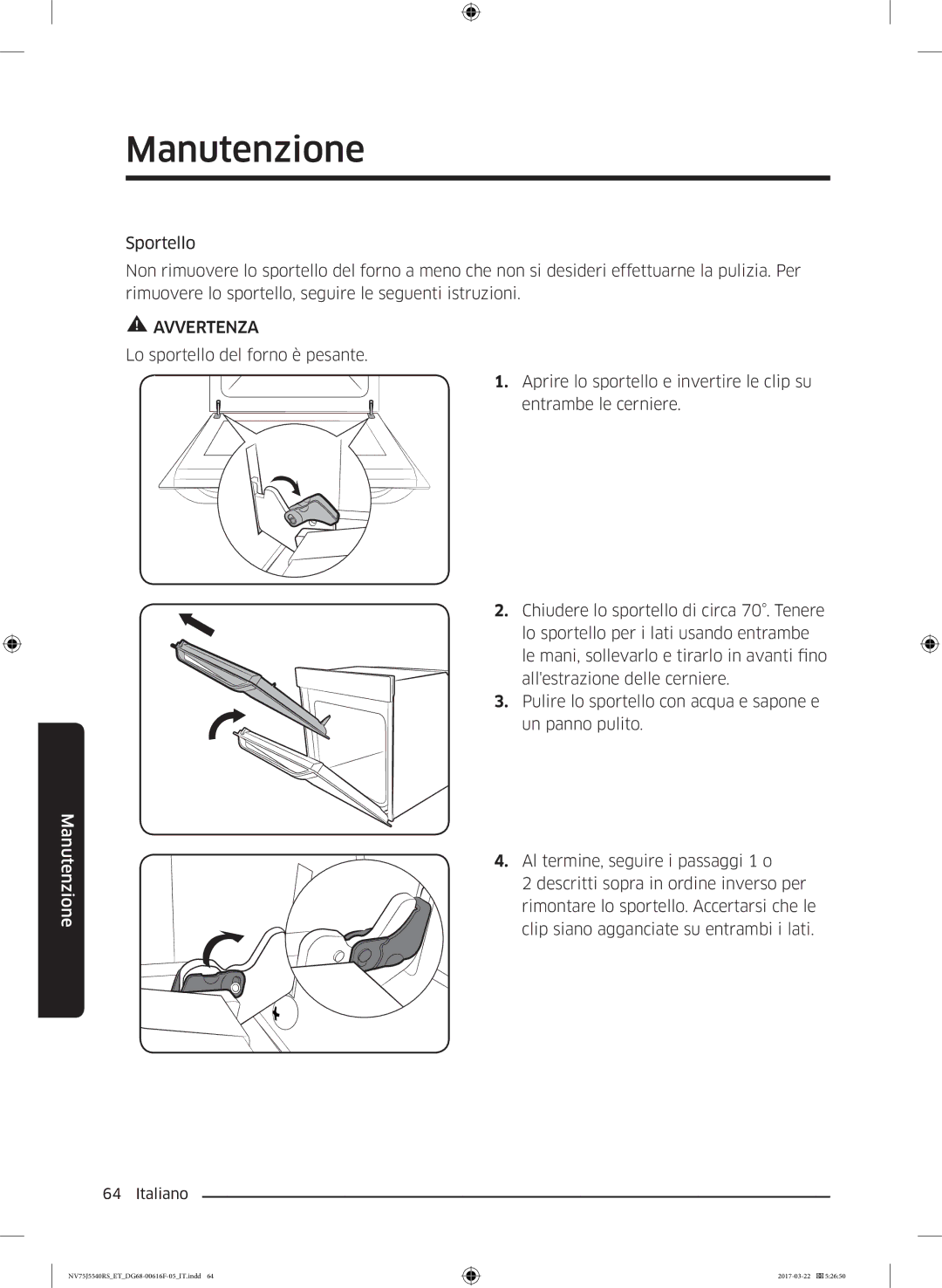 Samsung NV75J5540RS/ET manual Manutenzione 