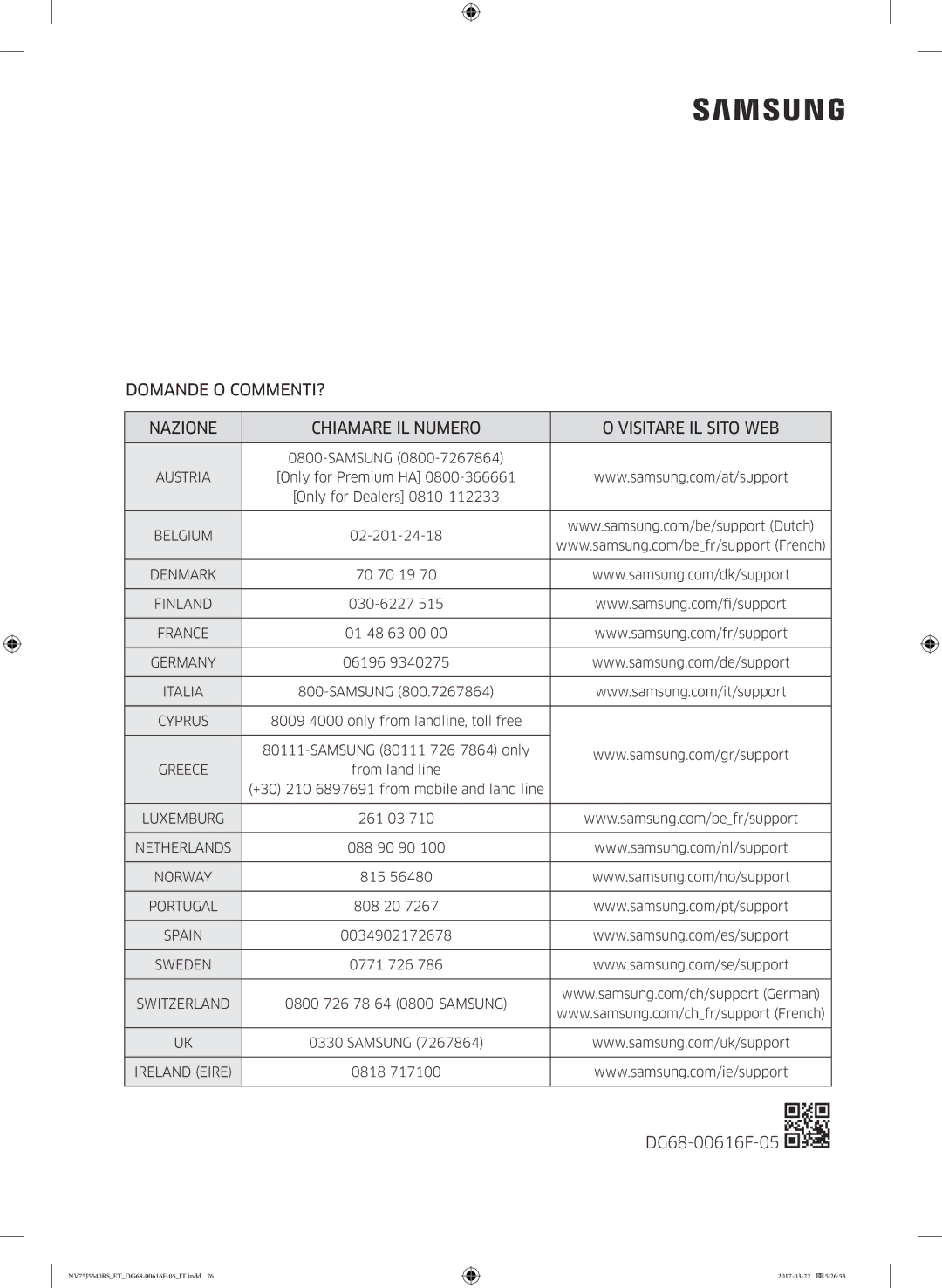 Samsung NV75J5540RS/ET manual DG68-00616F-05 