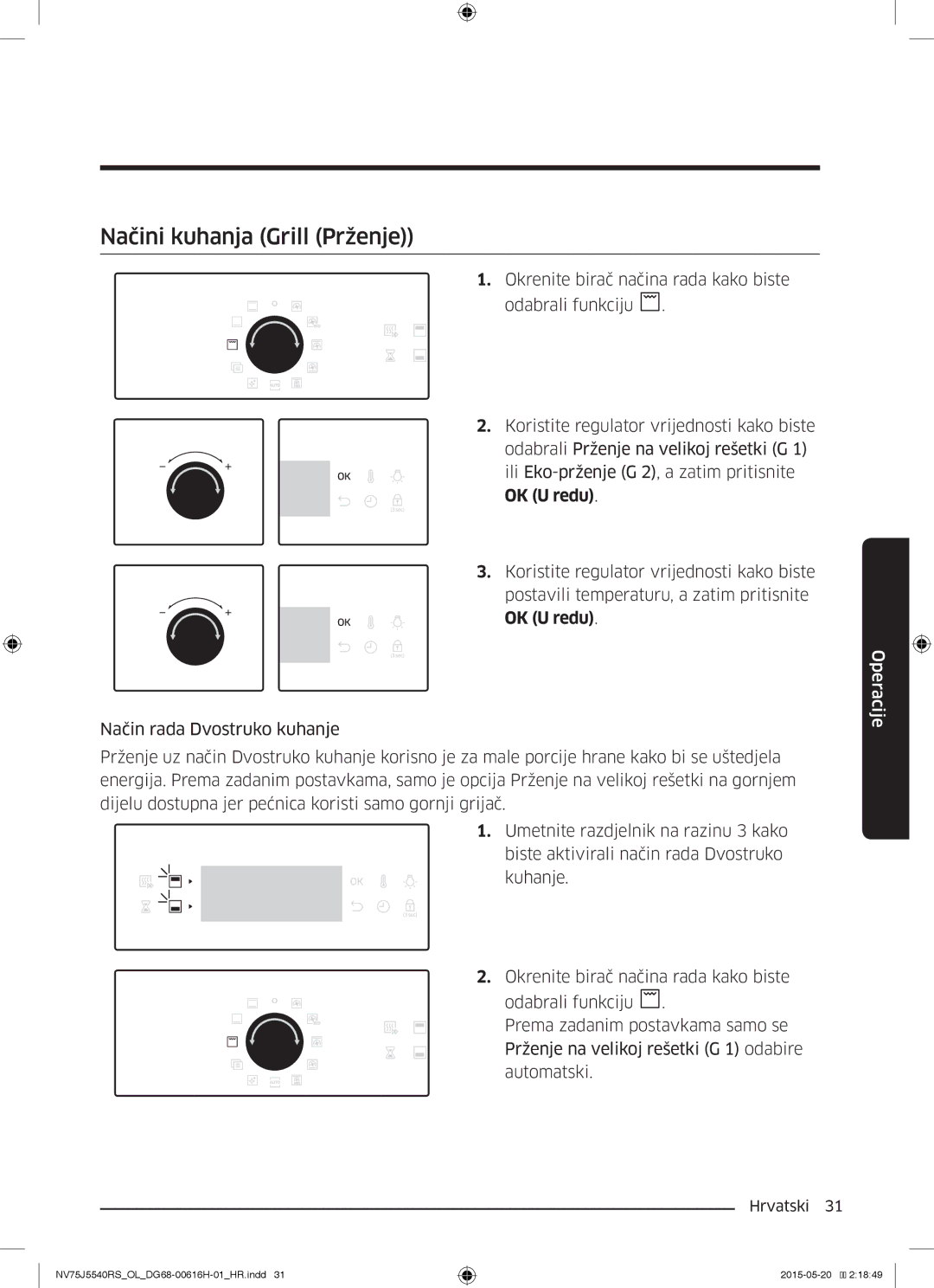 Samsung NV75J5540RS/OL manual Načini kuhanja Grill Prženje 