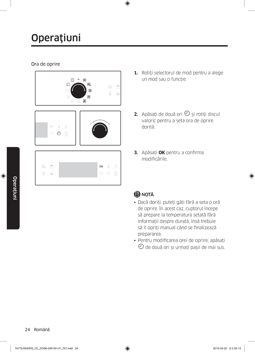 Samsung NV75J5540RS/OL manual Ora de oprire 