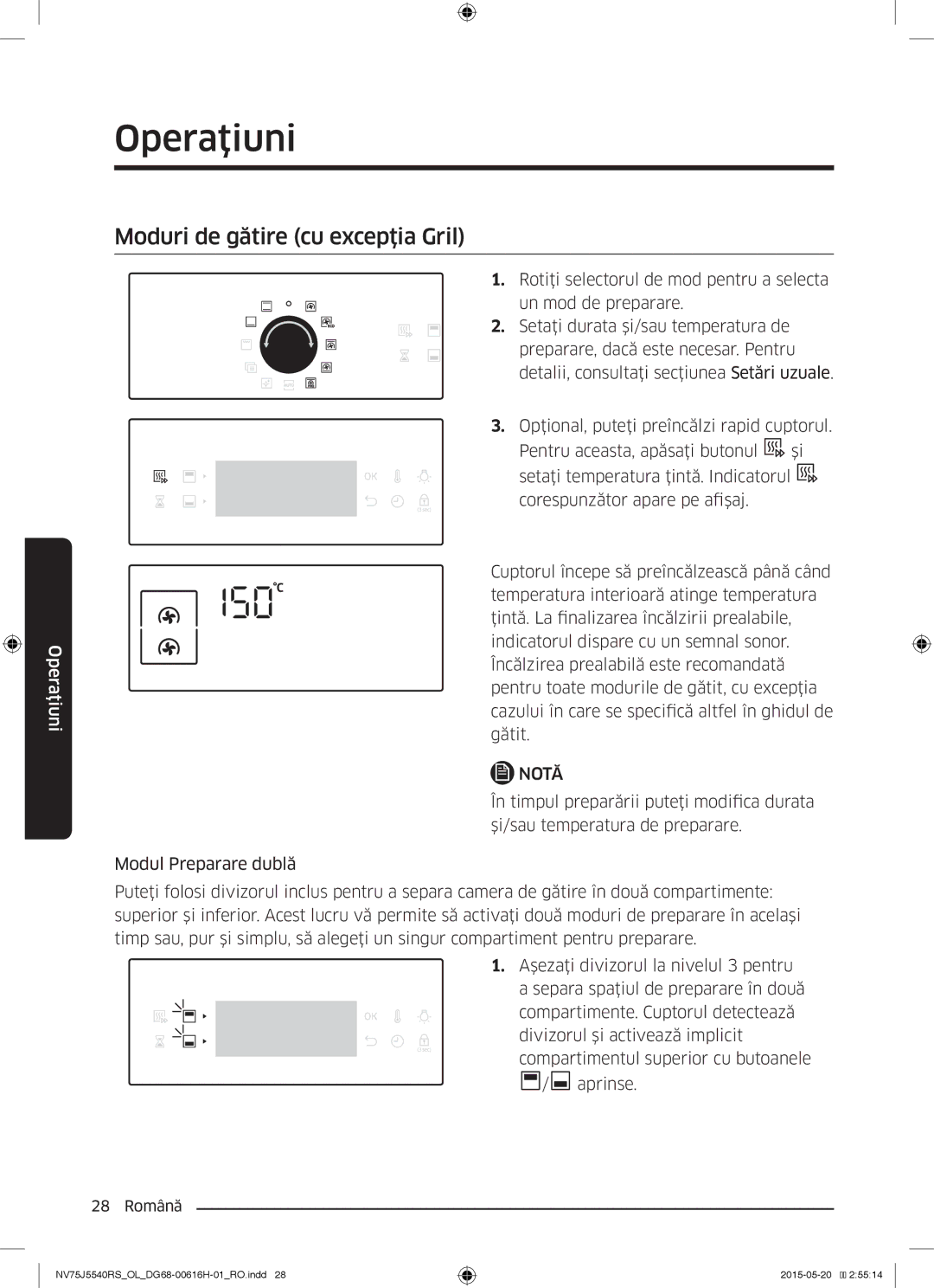 Samsung NV75J5540RS/OL manual Moduri de gătire cu excepţia Gril 