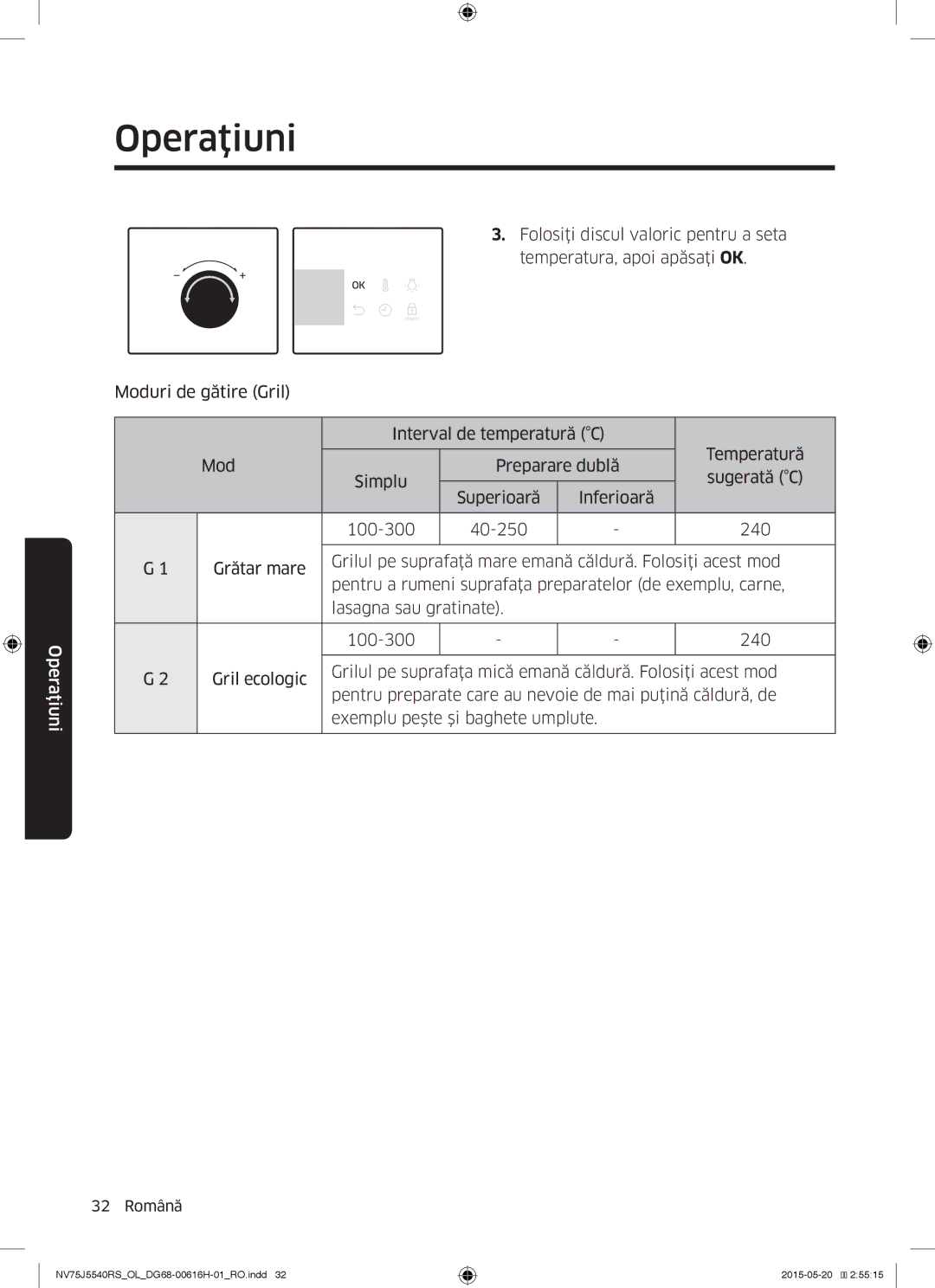 Samsung NV75J5540RS/OL manual Operaţiuni 