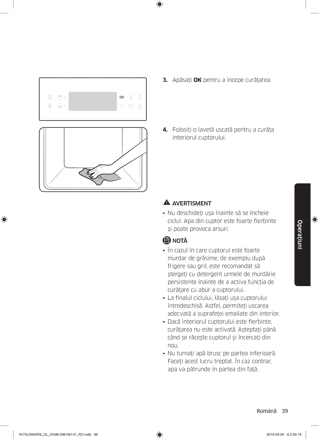 Samsung NV75J5540RS/OL manual Avertisment 