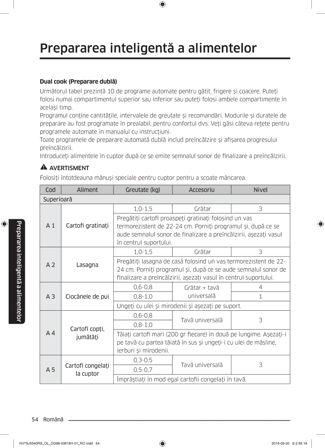 Samsung NV75J5540RS/OL manual Dual cook Preparare dublă 