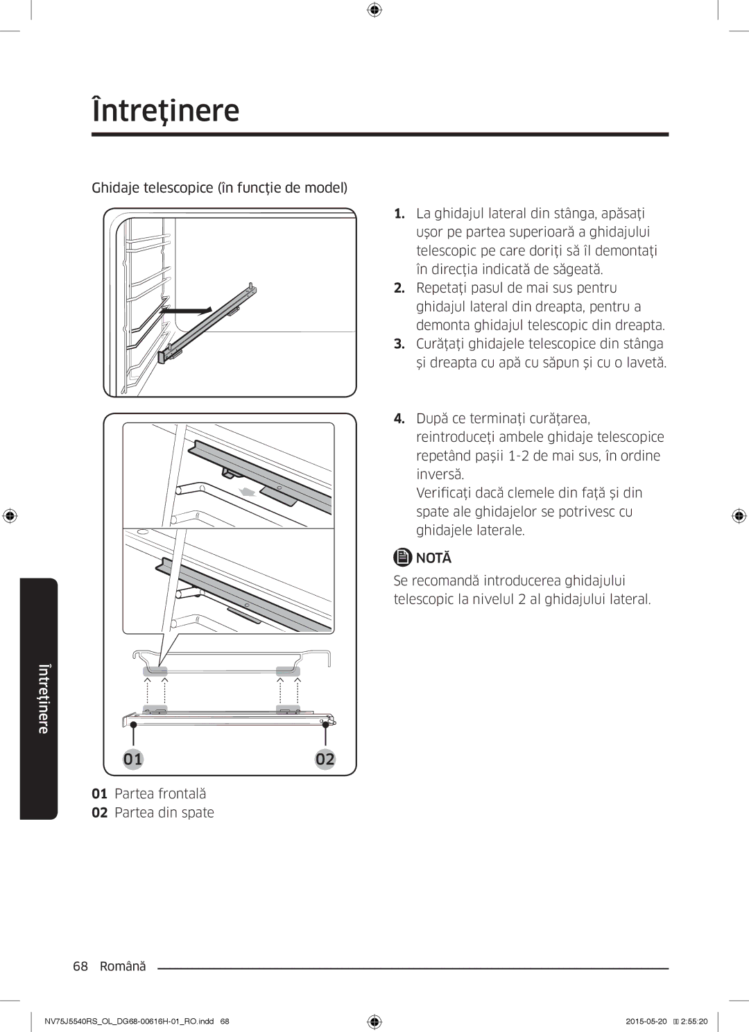 Samsung NV75J5540RS/OL manual Partea frontală Partea din spate 