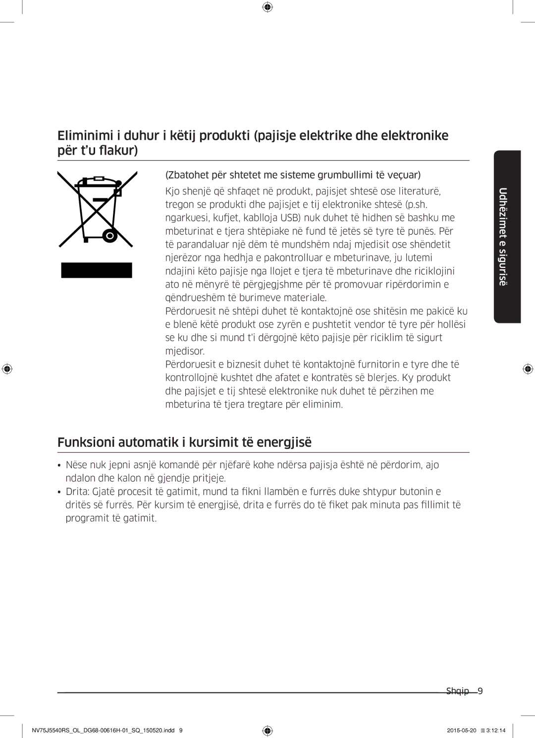 Samsung NV75J5540RS/OL manual Funksioni automatik i kursimit të energjisë 