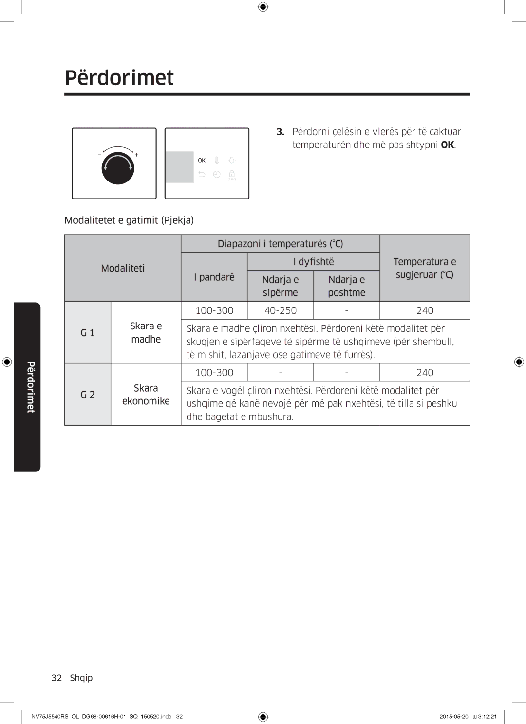 Samsung NV75J5540RS/OL manual Përdorimet 