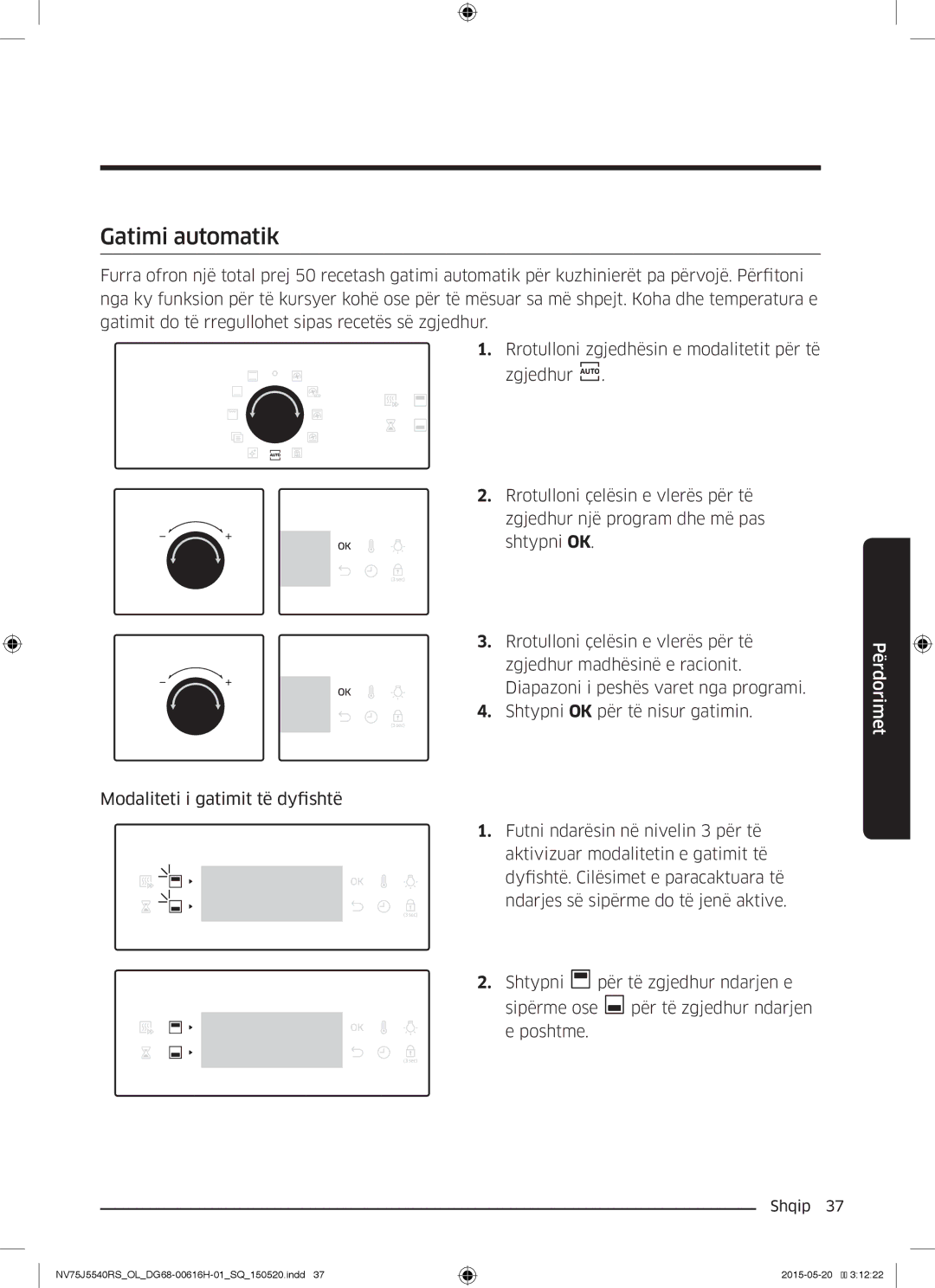 Samsung NV75J5540RS/OL manual Gatimi automatik 