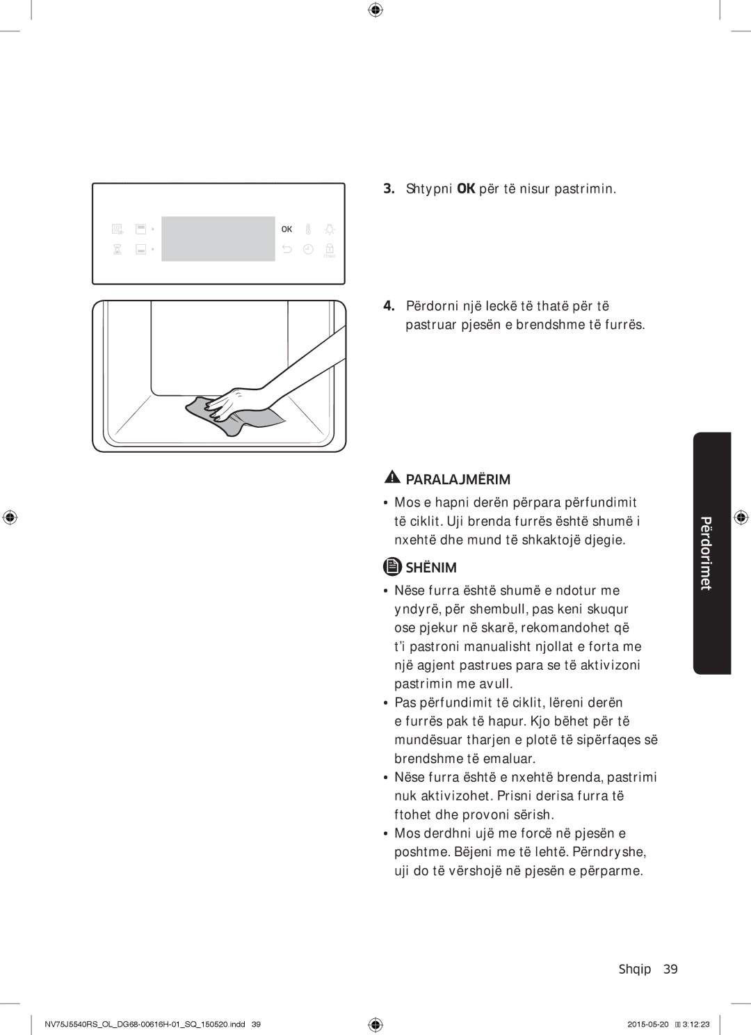 Samsung NV75J5540RS/OL manual Paralajmërim 