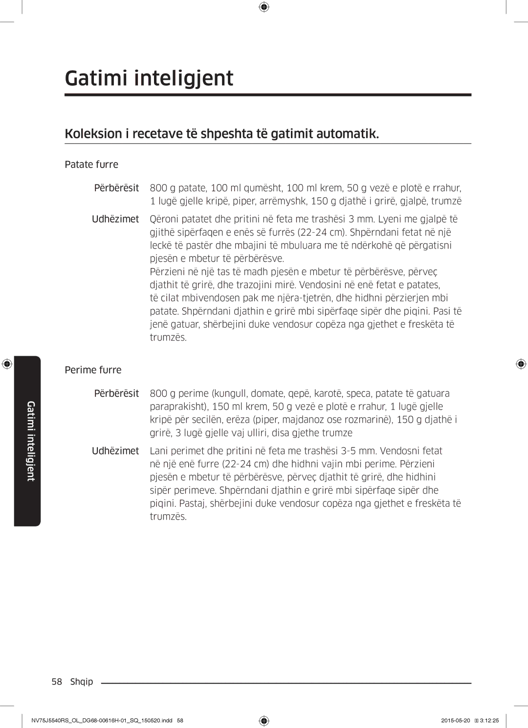 Samsung NV75J5540RS/OL manual Koleksion i recetave të shpeshta të gatimit automatik 