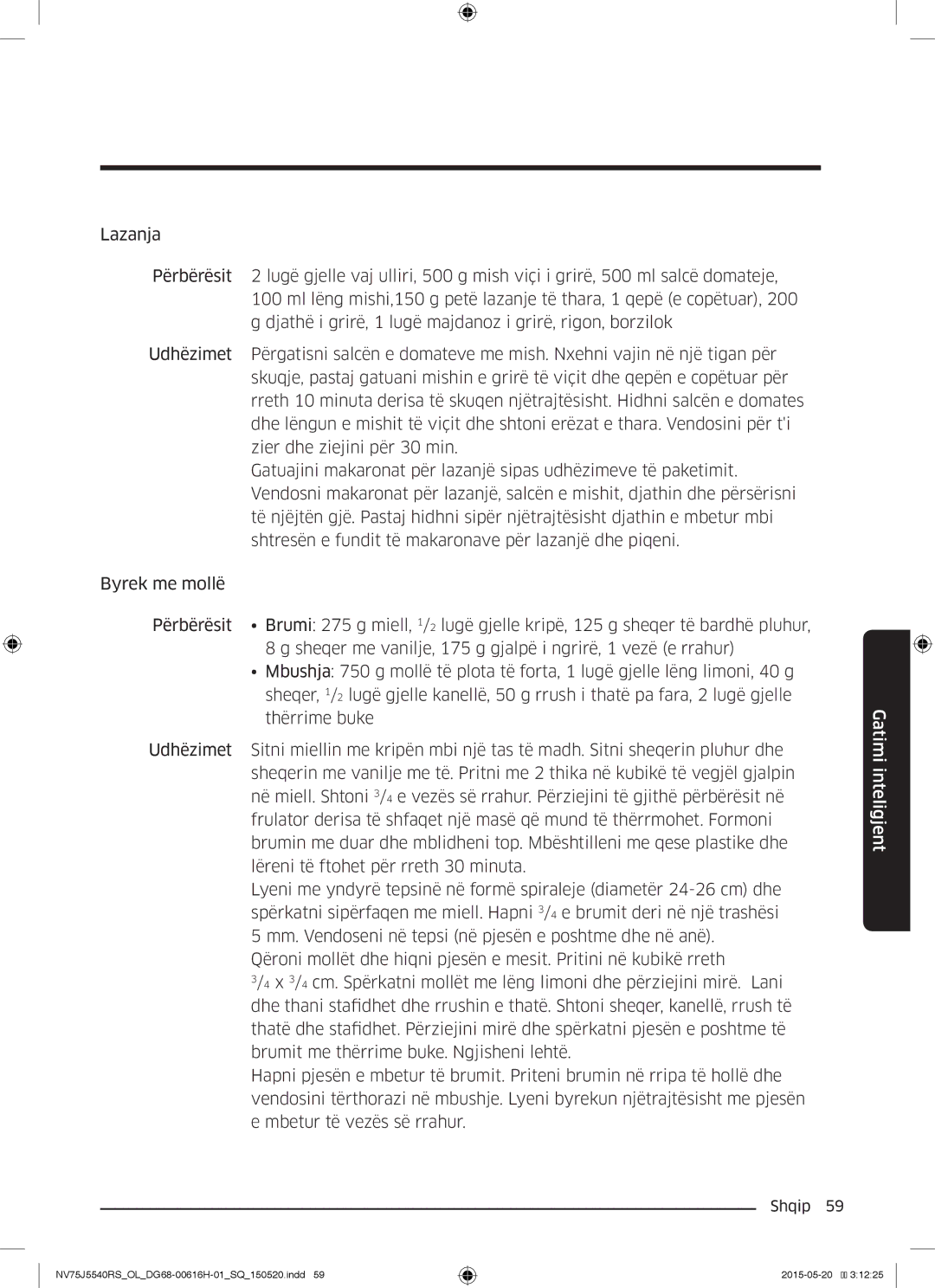 Samsung NV75J5540RS/OL manual Gatimi inteligjent 