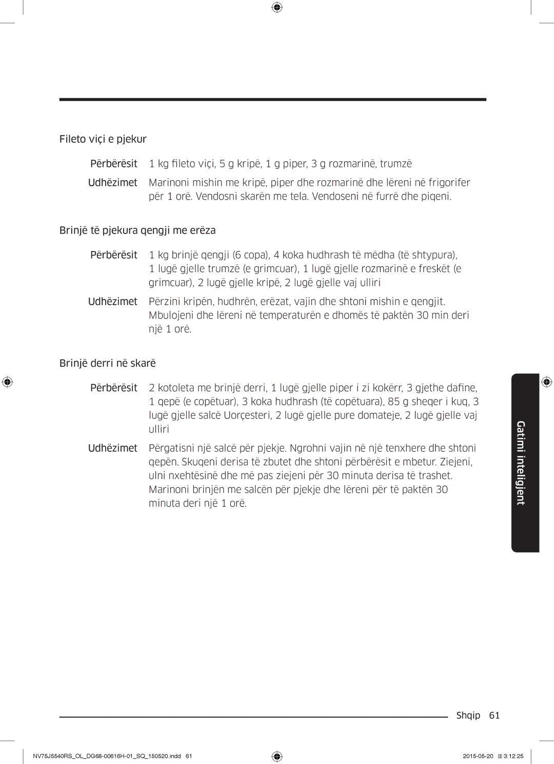 Samsung NV75J5540RS/OL manual Gatimi inteligjent 