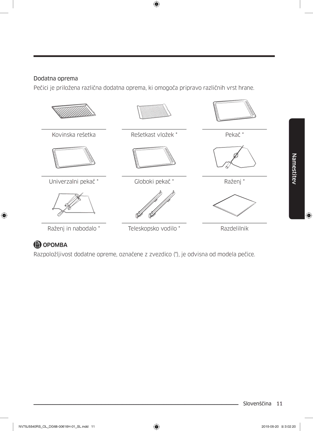 Samsung NV75J5540RS/OL manual Opomba 