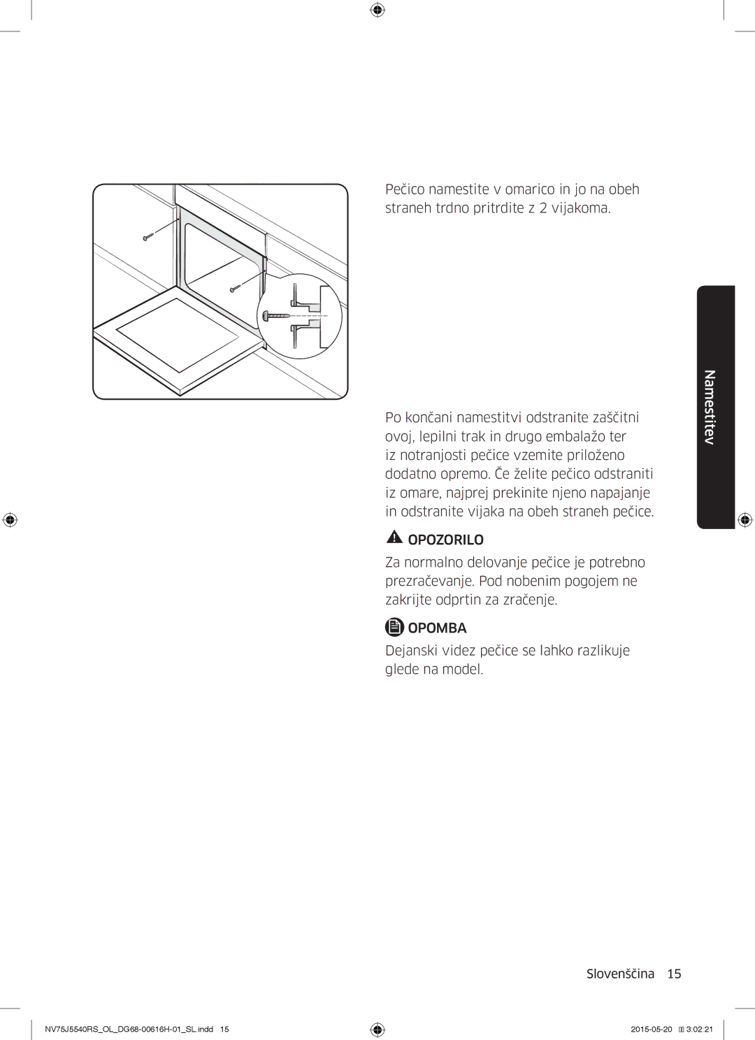 Samsung NV75J5540RS/OL manual Dejanski videz pečice se lahko razlikuje glede na model 