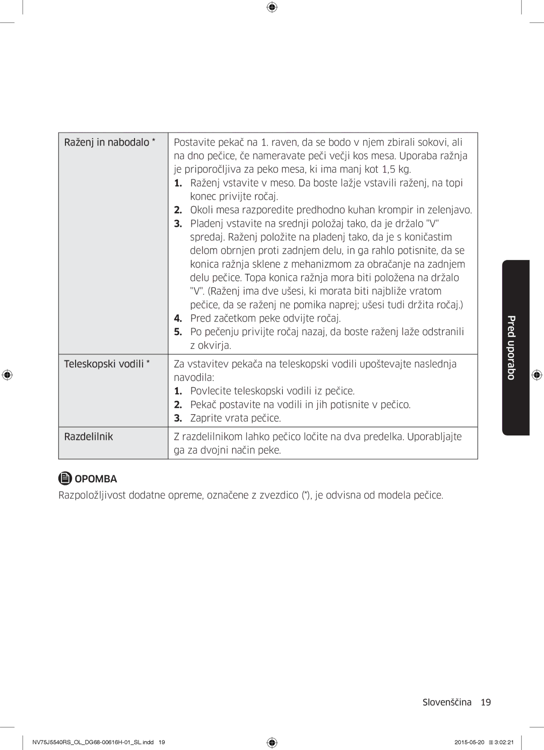 Samsung NV75J5540RS/OL manual Opomba 