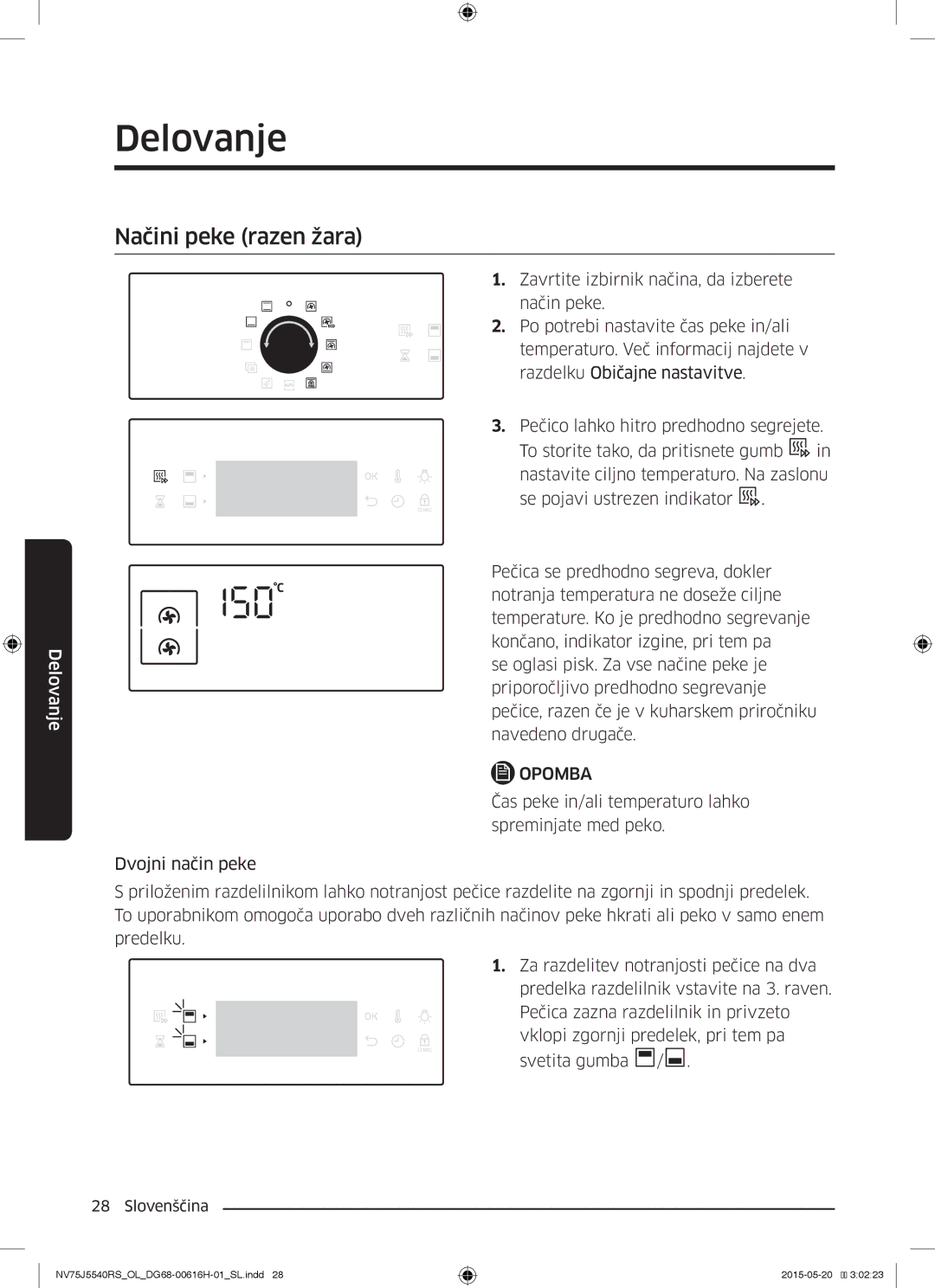 Samsung NV75J5540RS/OL manual Načini peke razen žara 