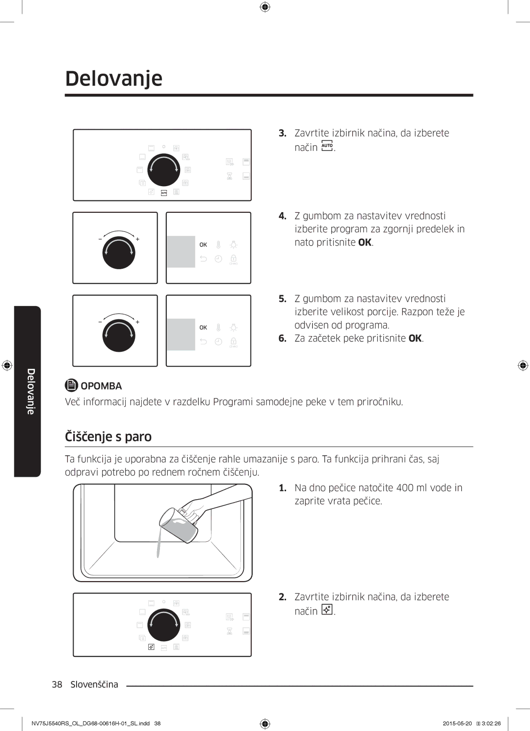 Samsung NV75J5540RS/OL manual Čiščenje s paro 