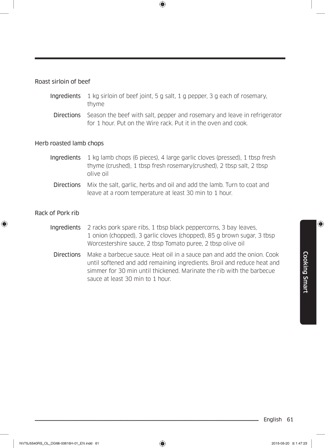 Samsung NV75J5540RS/OL manual Cooking Smart 