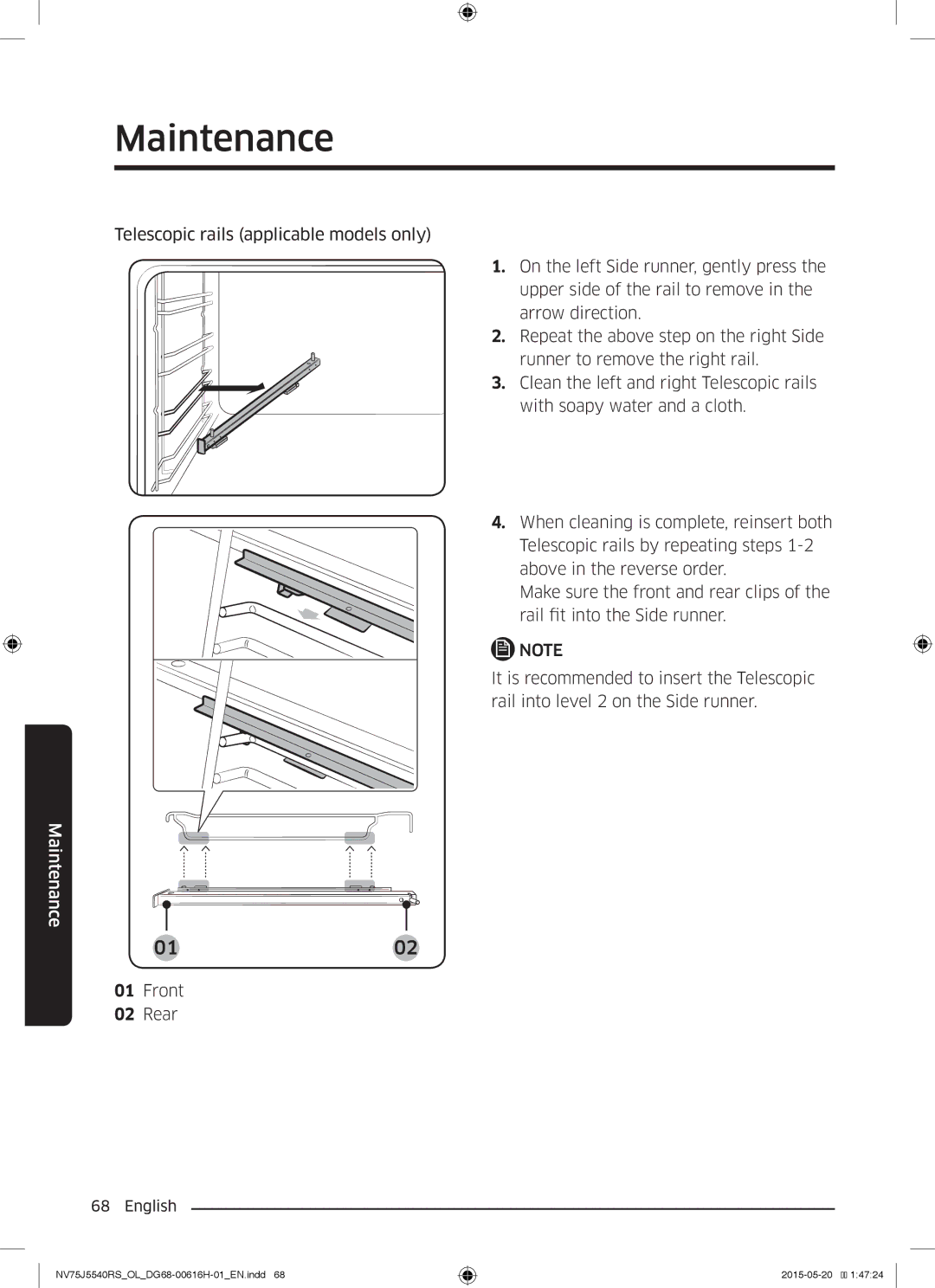 Samsung NV75J5540RS/OL manual Front Rear 