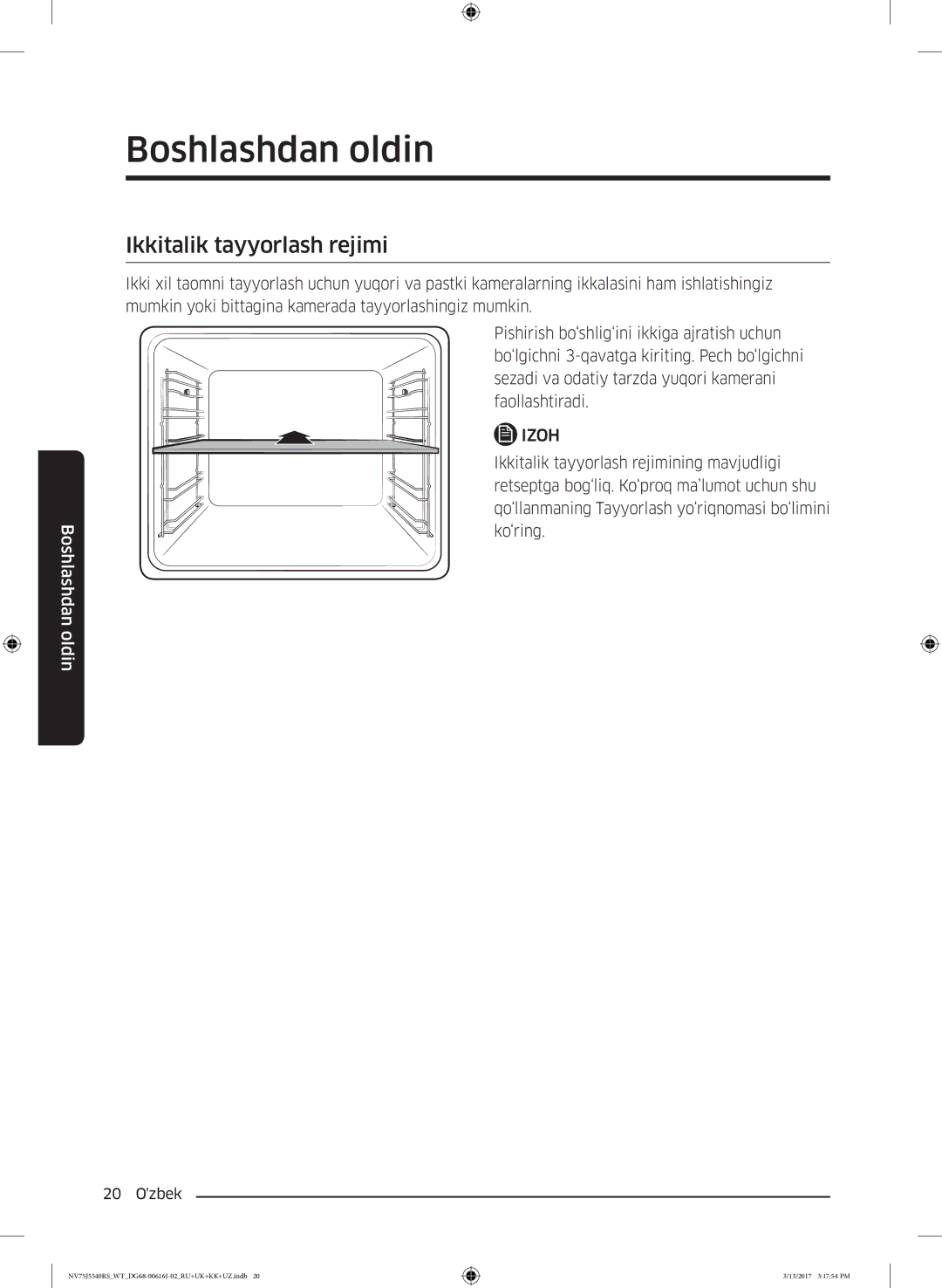 Samsung NV75J5540RS/WT manual Ikkitalik tayyorlash rejimi 