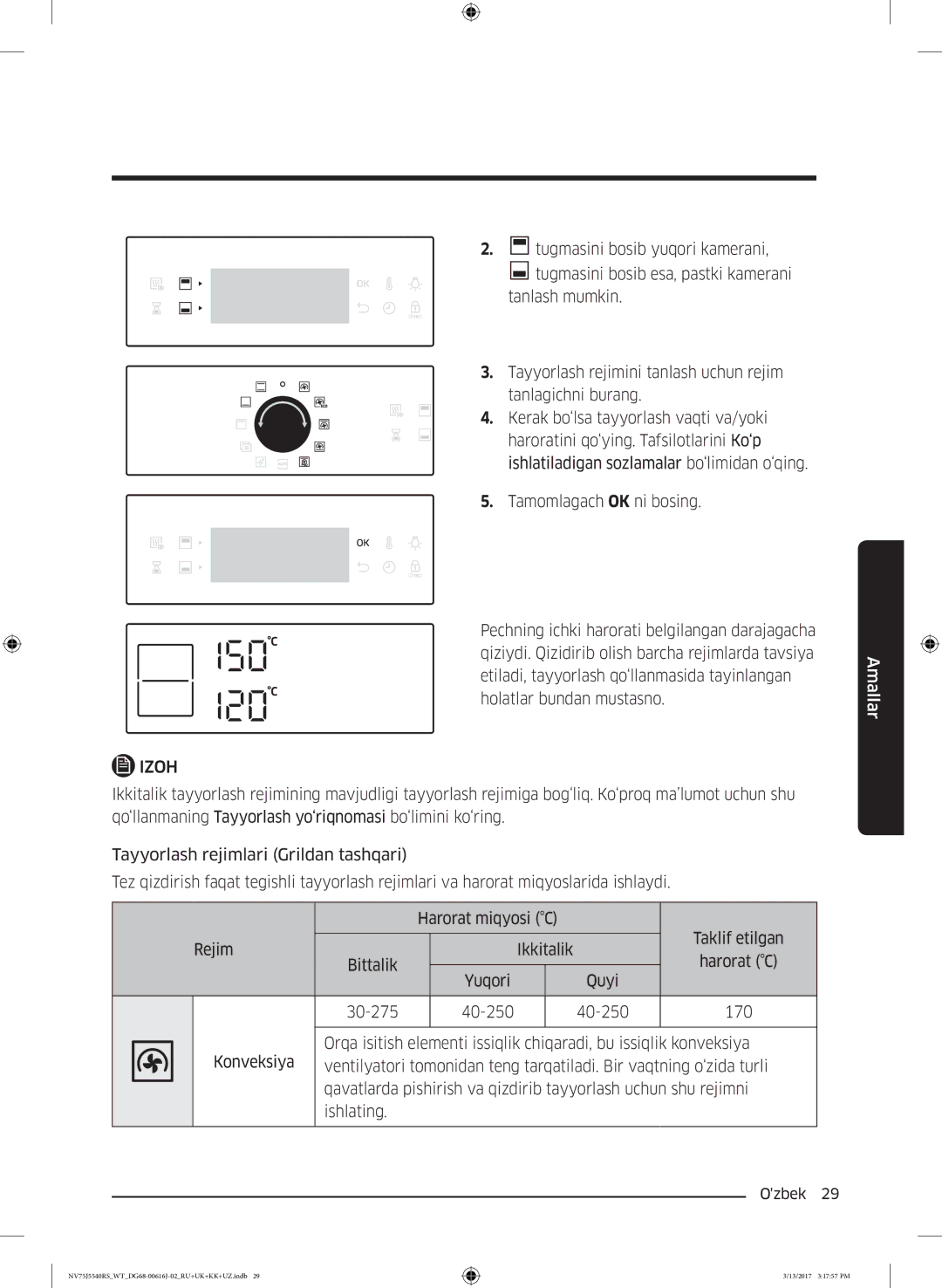 Samsung NV75J5540RS/WT manual Harorat C 