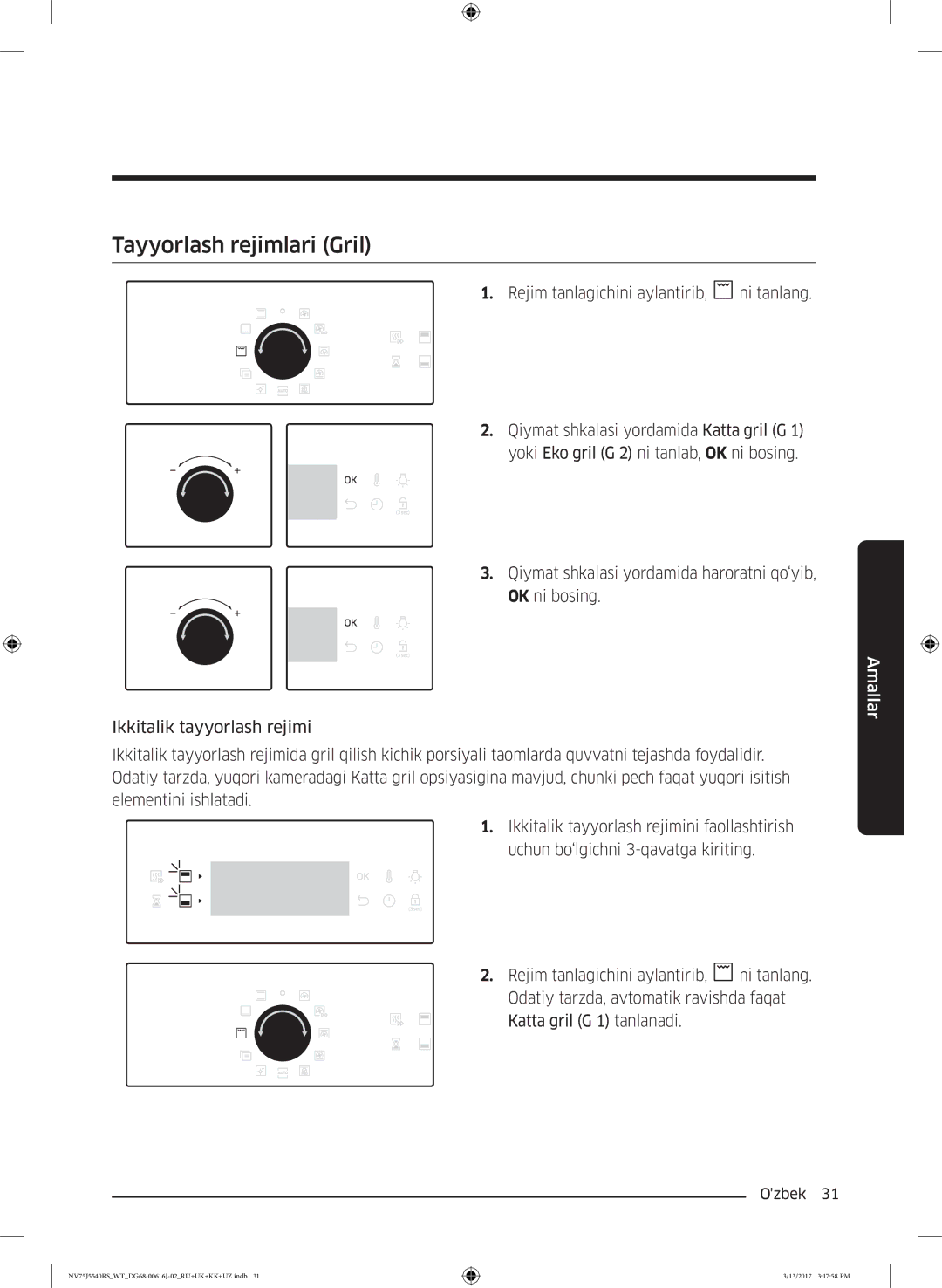 Samsung NV75J5540RS/WT manual Tayyorlash rejimlari Gril 