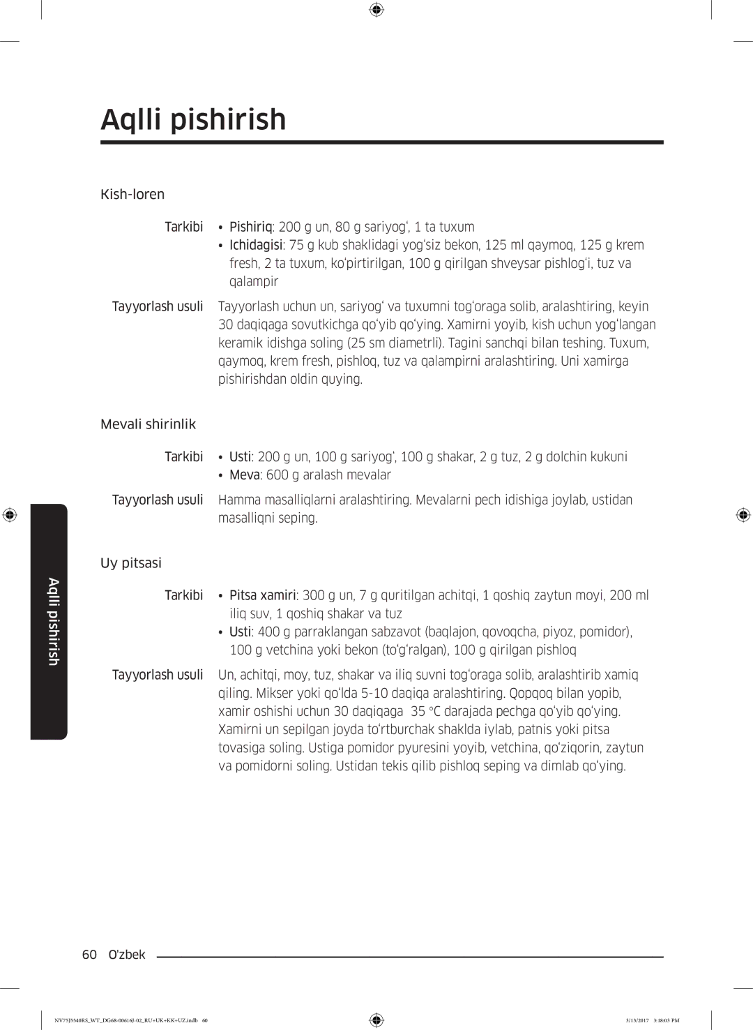 Samsung NV75J5540RS/WT manual Aqlli pishirish 