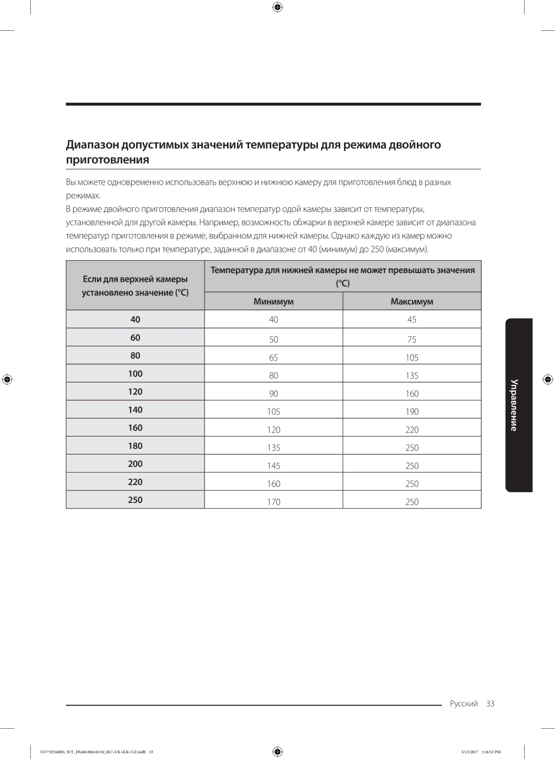 Samsung NV75J5540RS/WT manual 100, 120, 140, 160, 180, 200, 220, 250 