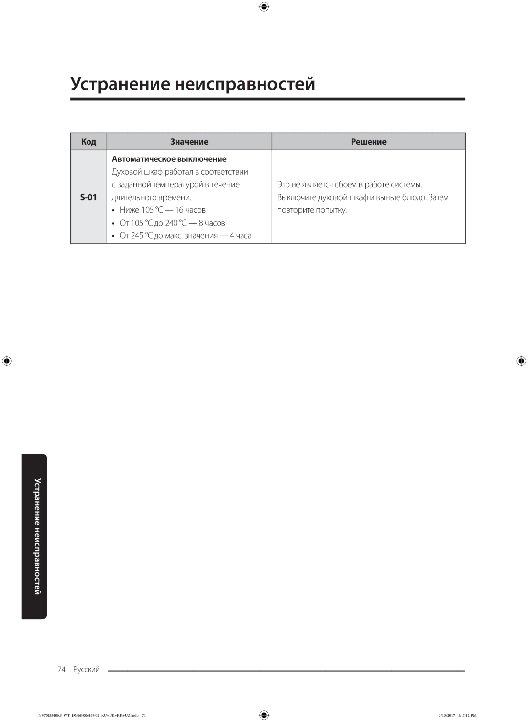 Samsung NV75J5540RS/WT manual Ниже 105 C 16 часов Повторите попытку До 240 C 8 часов 