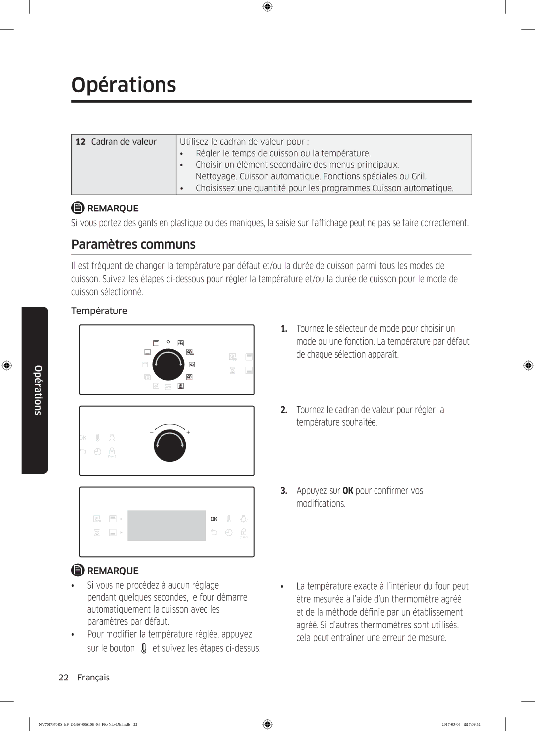 Samsung NV75J7570RS/EF manual Paramètres communs 