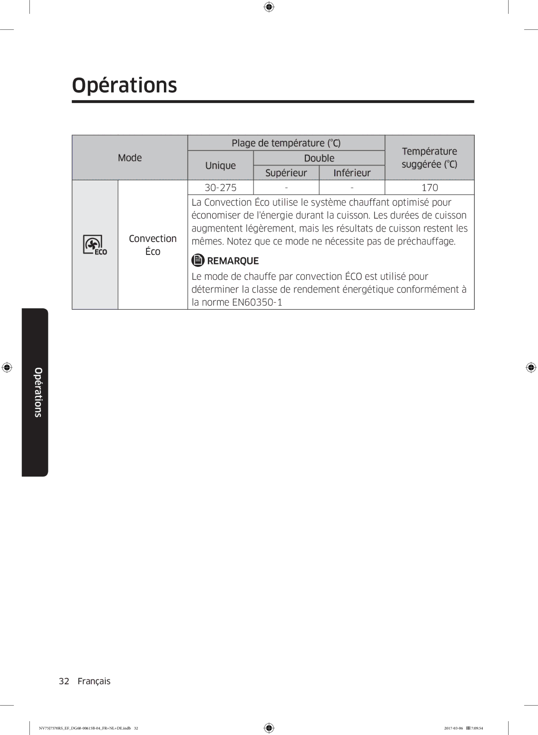 Samsung NV75J7570RS/EF manual Opérations 