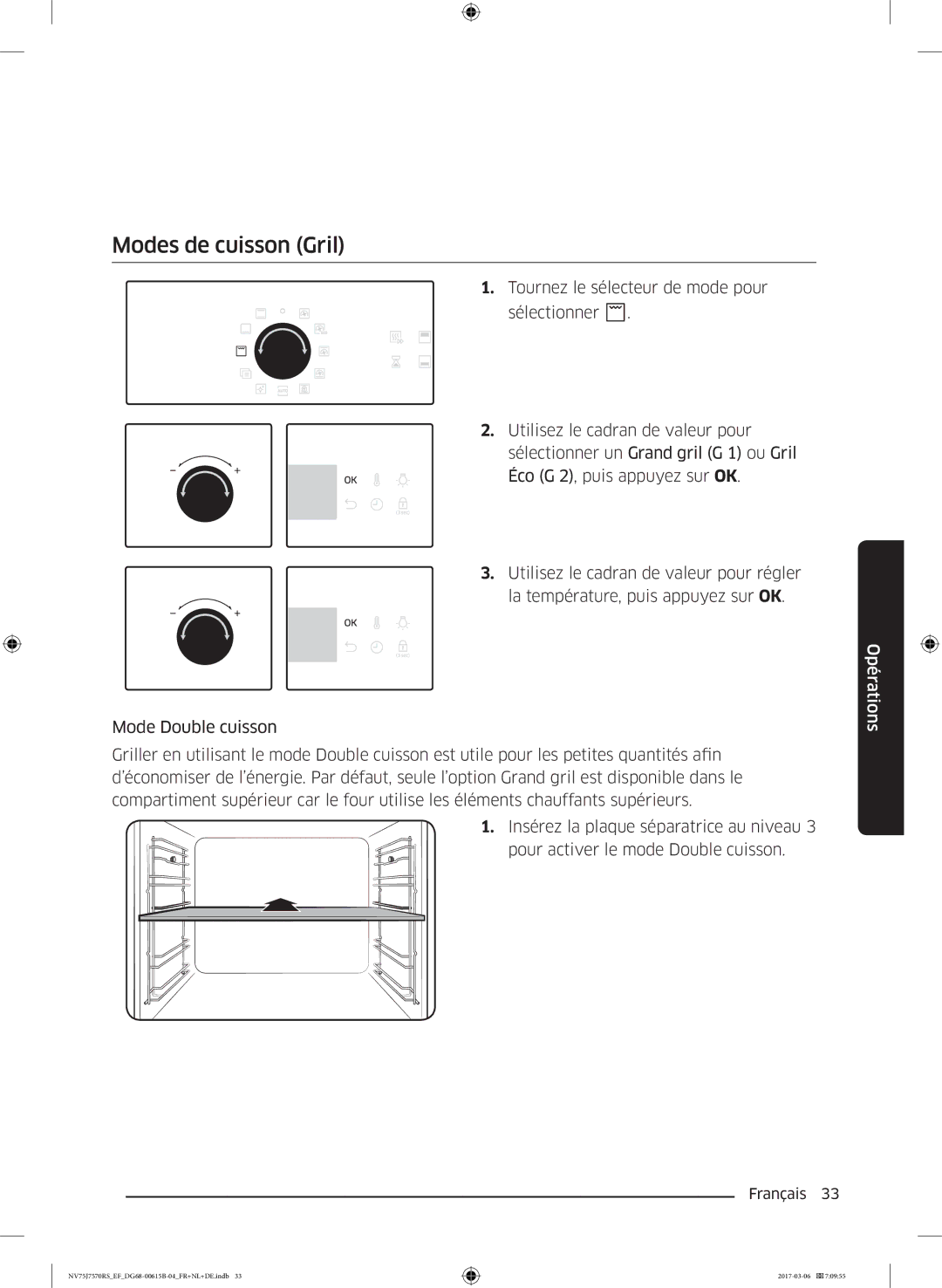 Samsung NV75J7570RS/EF manual Modes de cuisson Gril 