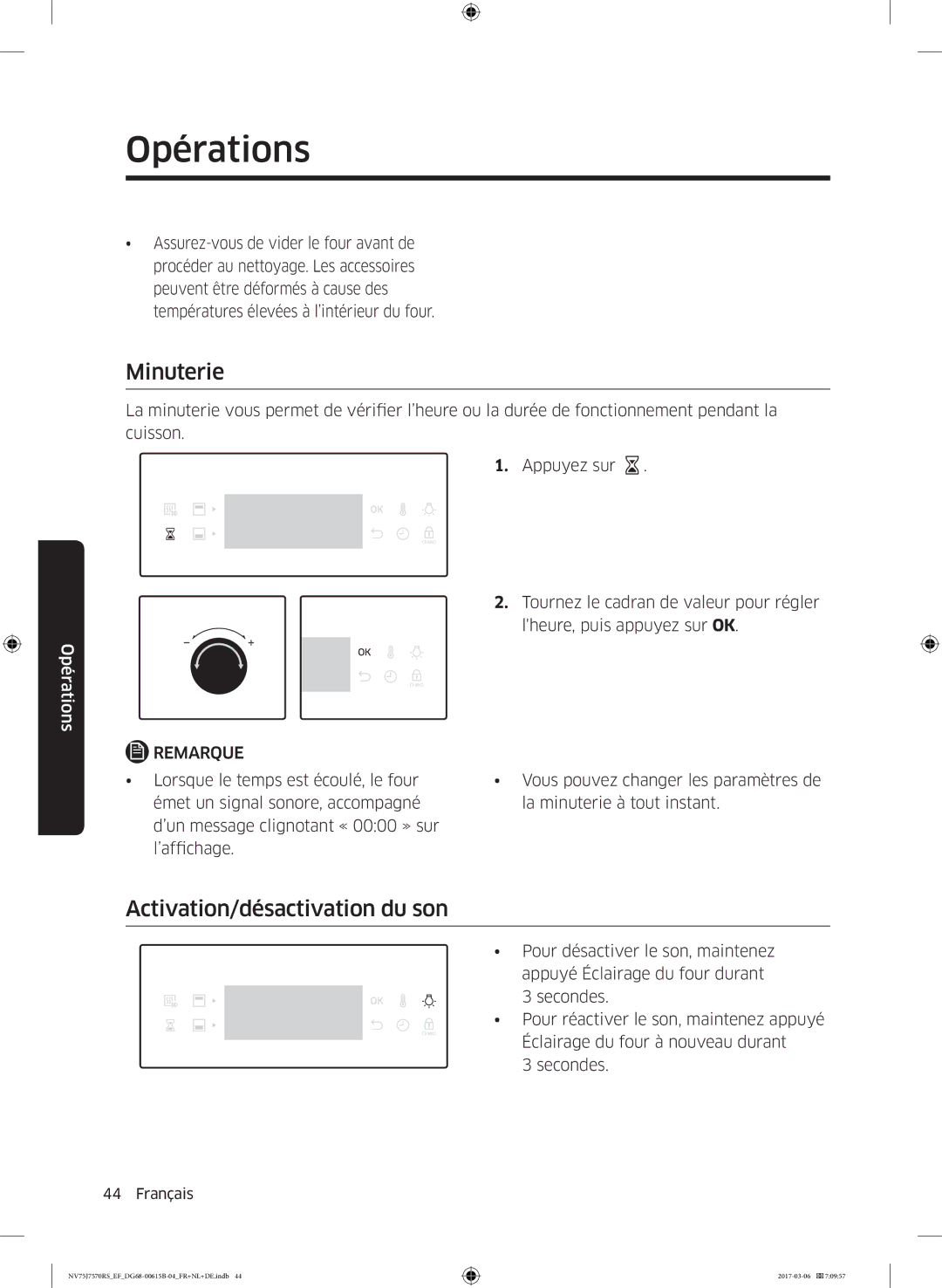 Samsung NV75J7570RS/EF manual Minuterie, Activation/désactivation du son 