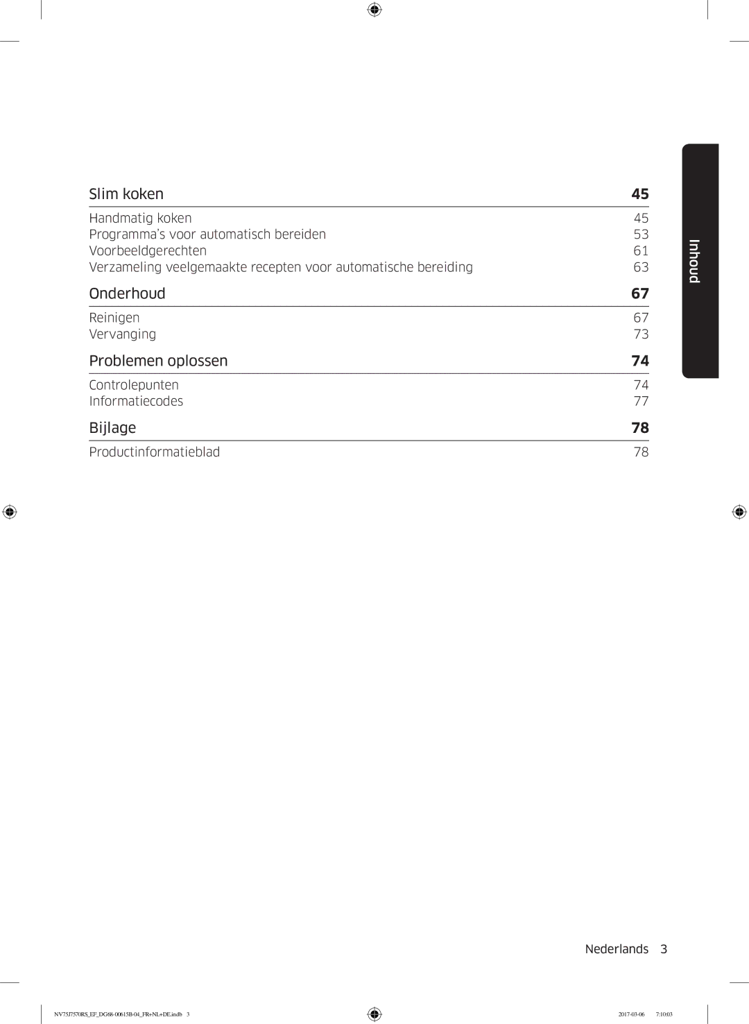 Samsung NV75J7570RS/EF manual Reinigen Vervanging, Controlepunten Informatiecodes, Productinformatieblad 