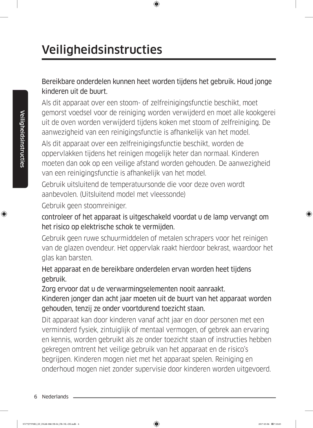 Samsung NV75J7570RS/EF manual Veiligheidsinstructies 