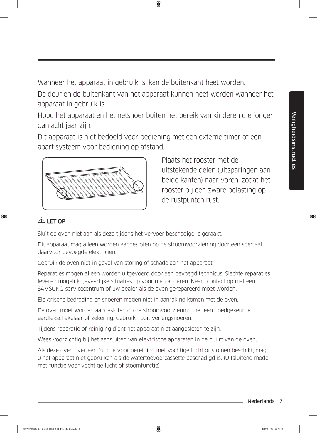 Samsung NV75J7570RS/EF manual Let Op 