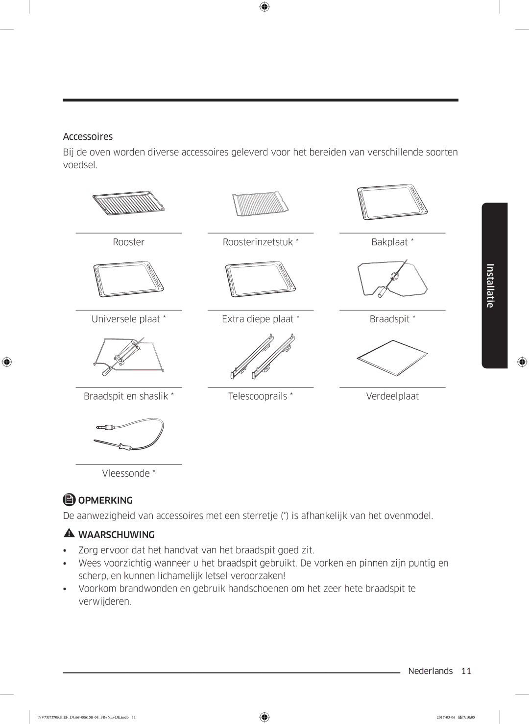 Samsung NV75J7570RS/EF manual Opmerking 