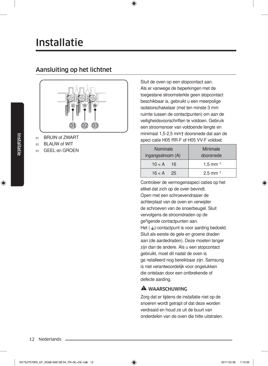 Samsung NV75J7570RS/EF manual Aansluiting op het lichtnet 