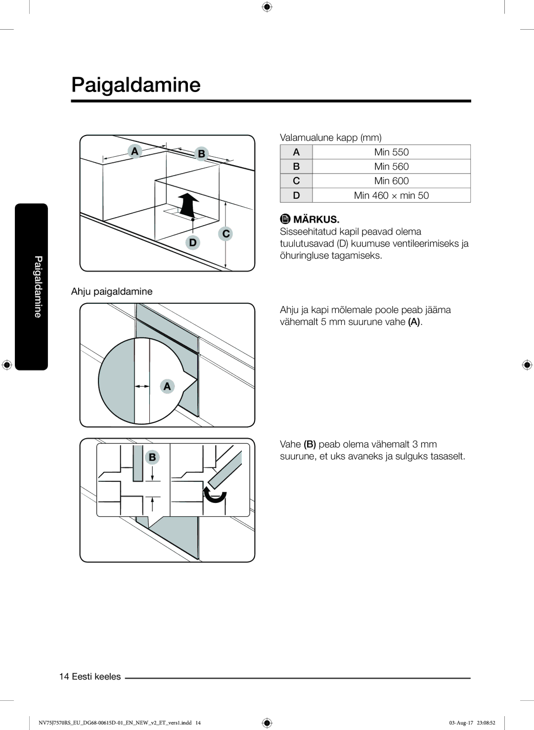 Samsung NV75J7570RS/EO manual Ahju paigaldamine 