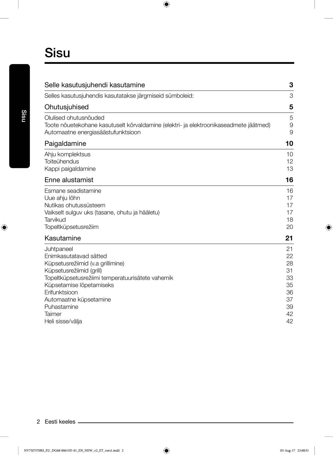 Samsung NV75J7570RS/EO manual Sisu, Ohutusjuhised 