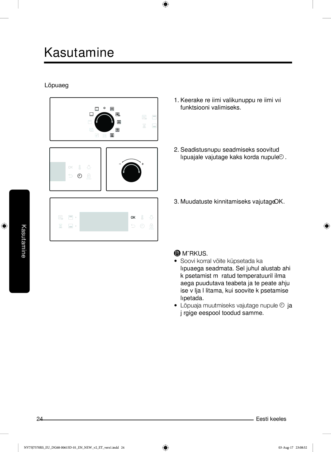 Samsung NV75J7570RS/EO manual Lõpuaeg 