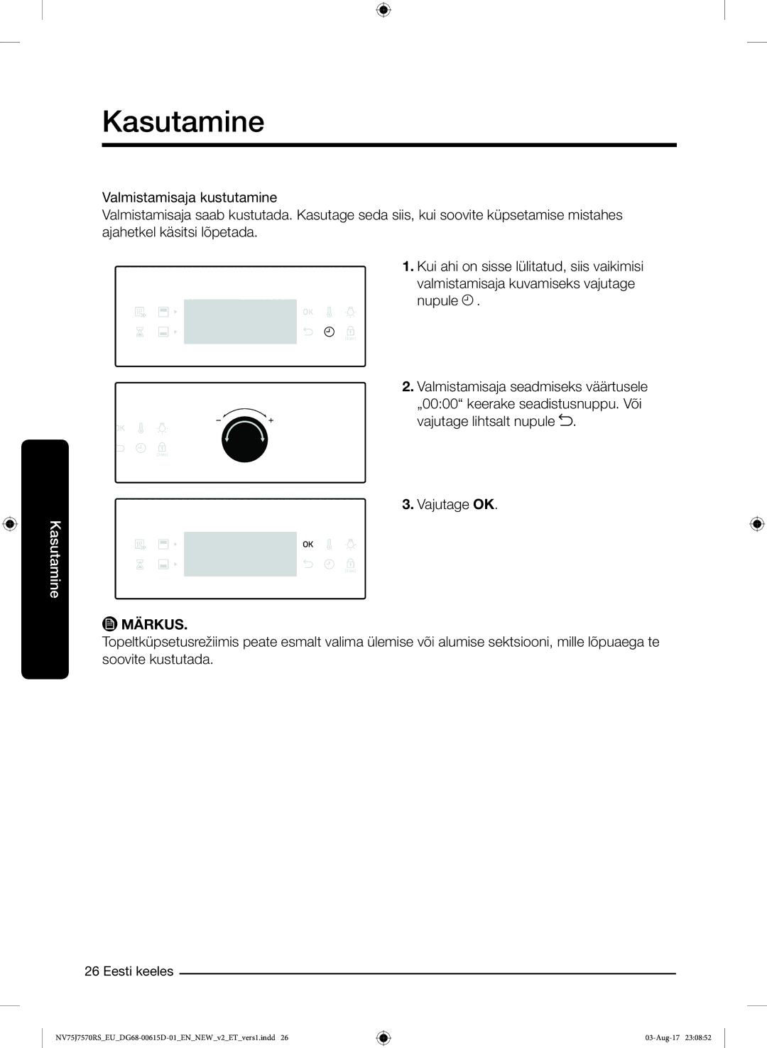 Samsung NV75J7570RS/EO manual Vajutage OK 