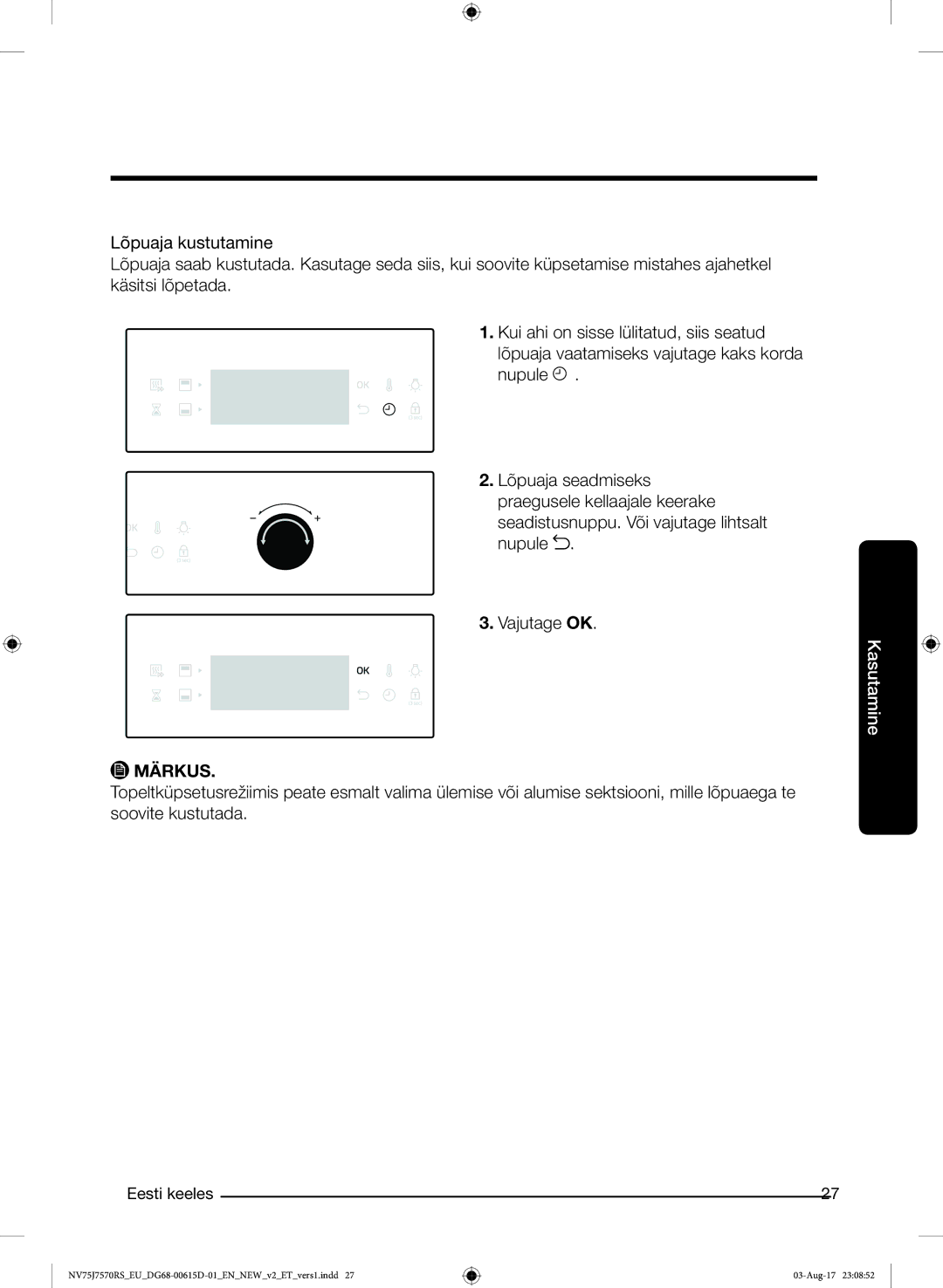 Samsung NV75J7570RS/EO manual Seadistusnuppu. Või vajutage lihtsalt nupule Vajutage OK 