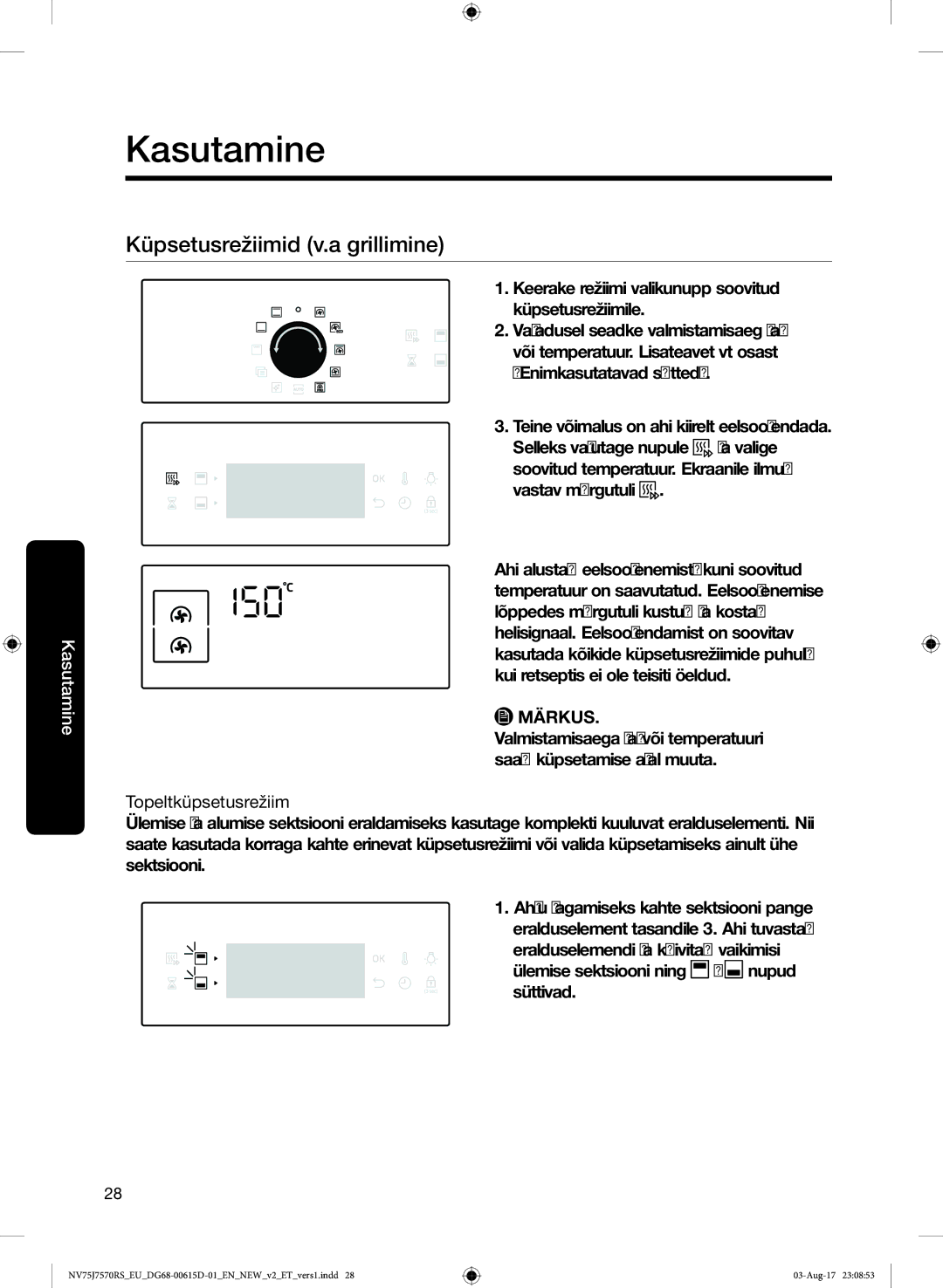 Samsung NV75J7570RS/EO manual Küpsetusrežiimid v.a grillimine 