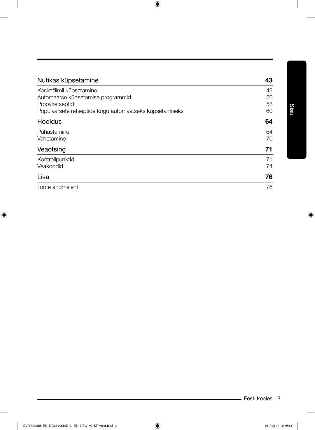 Samsung NV75J7570RS/EO manual Hooldus 