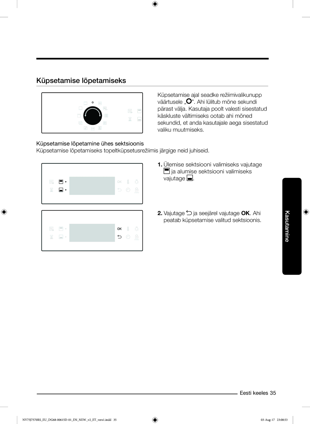 Samsung NV75J7570RS/EO manual Küpsetamise lõpetamiseks 