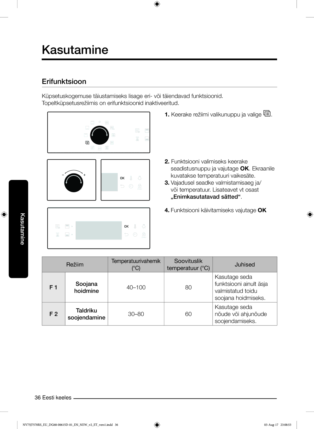 Samsung NV75J7570RS/EO manual Erifunktsioon 