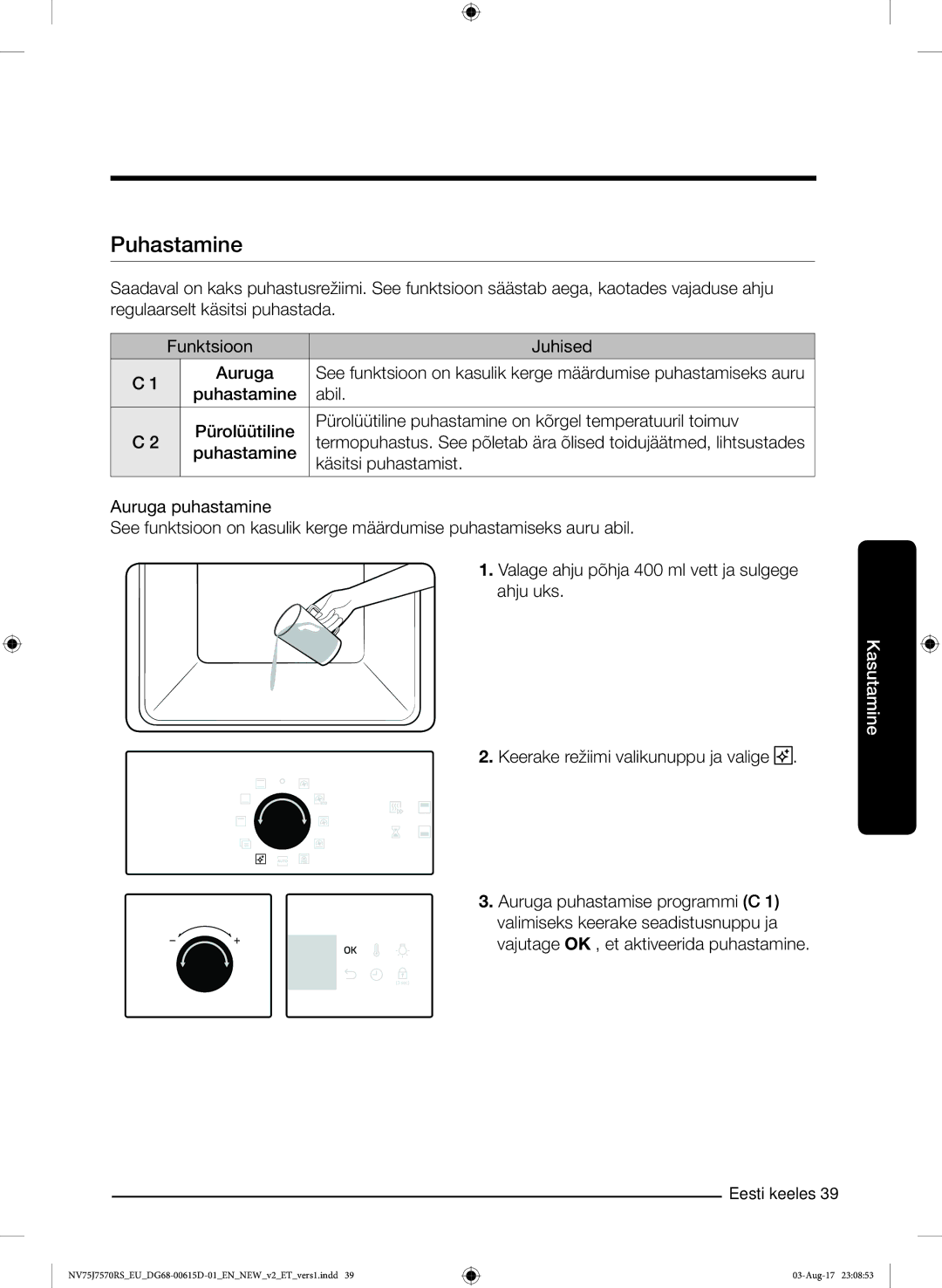 Samsung NV75J7570RS/EO manual Puhastamine 