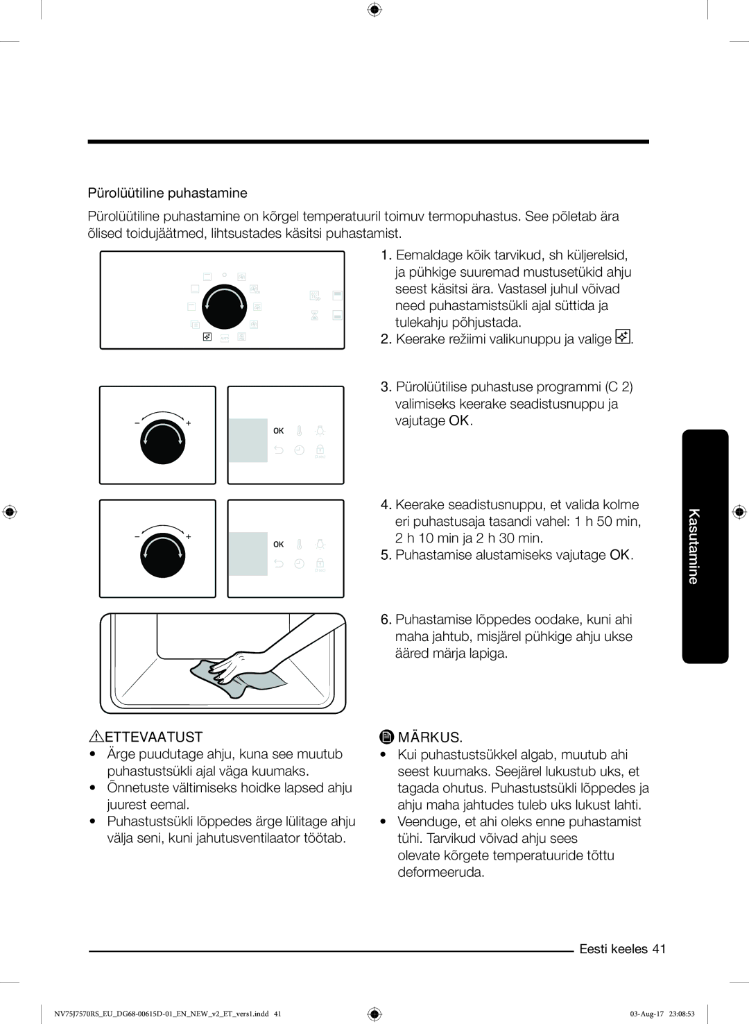 Samsung NV75J7570RS/EO manual Ettevaatust Märkus 