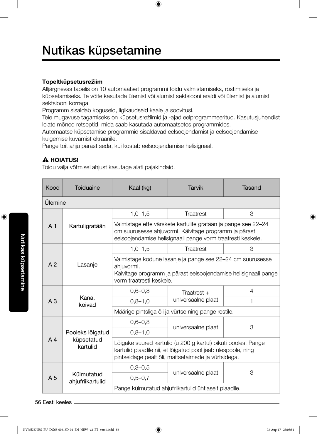 Samsung NV75J7570RS/EO manual Topeltküpsetusrežiim 